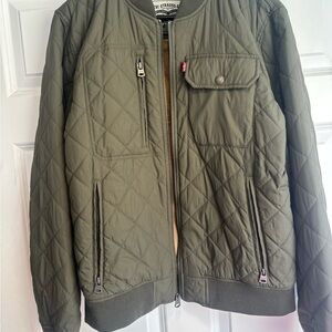 Levi’s Quilted Bomber Jacket Olive Green Full Zip Utility Jacket Men’s M
